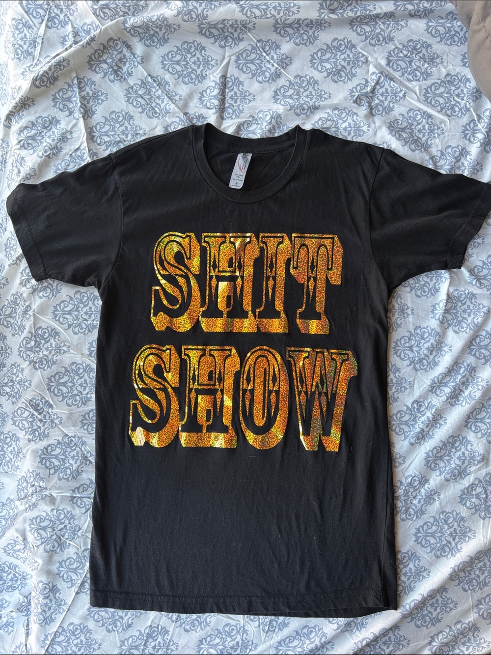 Glitter Bling Sh*t Show Black Tee with Holographic Gold Lettering